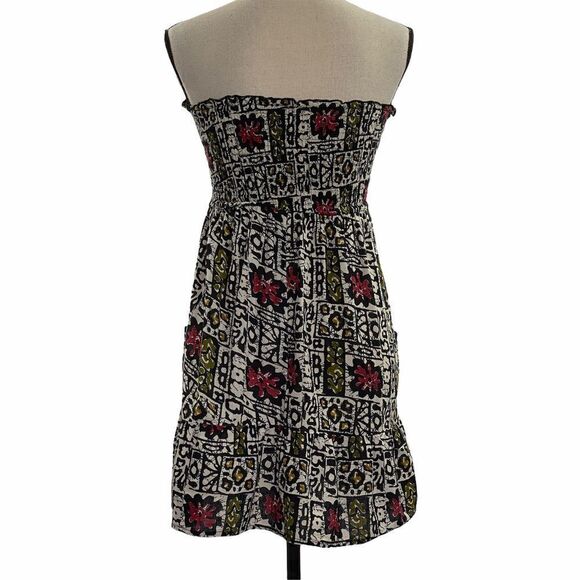 ABSTRACT Cartoon Floral Strapless Button Dress - Picture 4 of 9